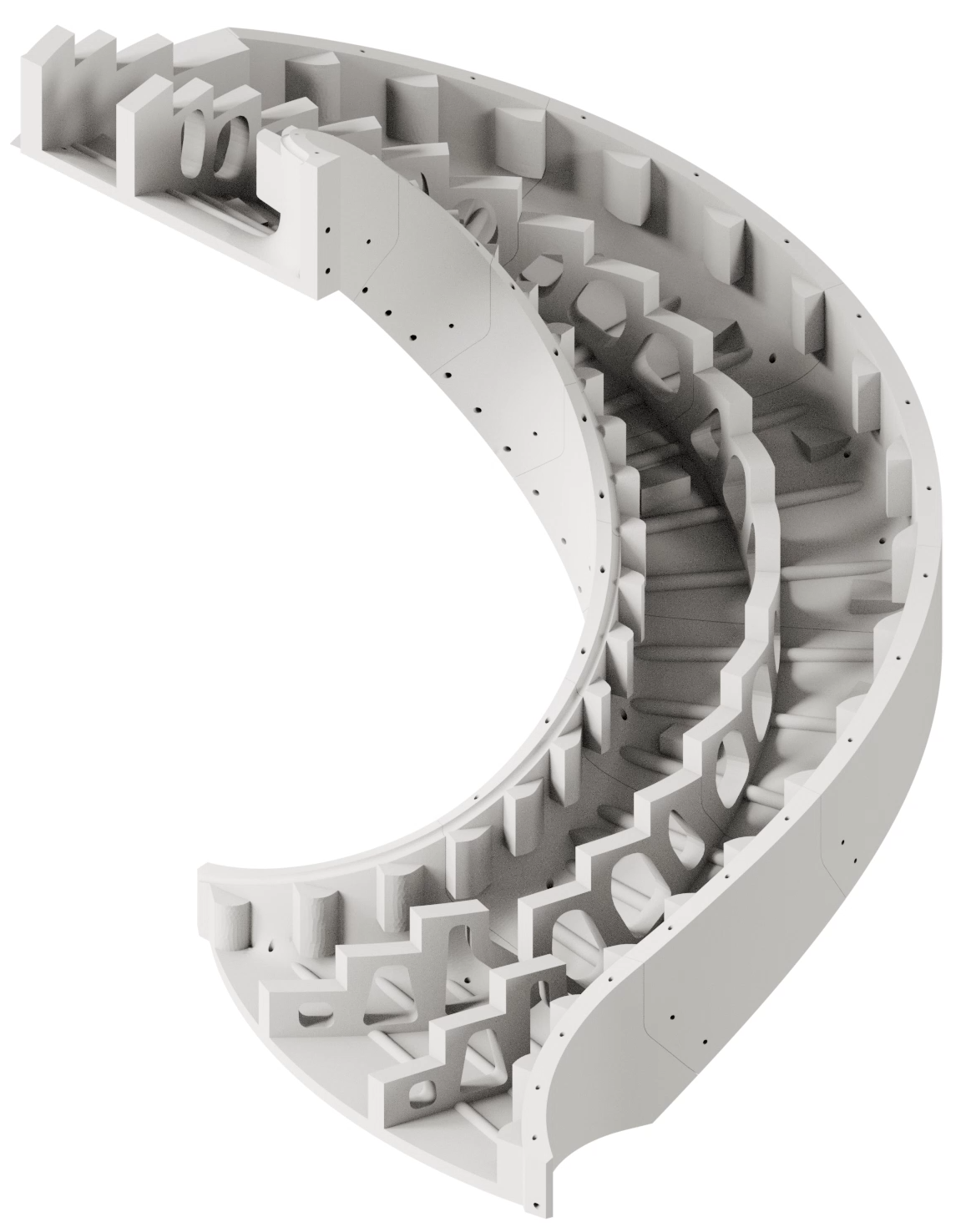 Generated 3D model of curved staircase formwork.